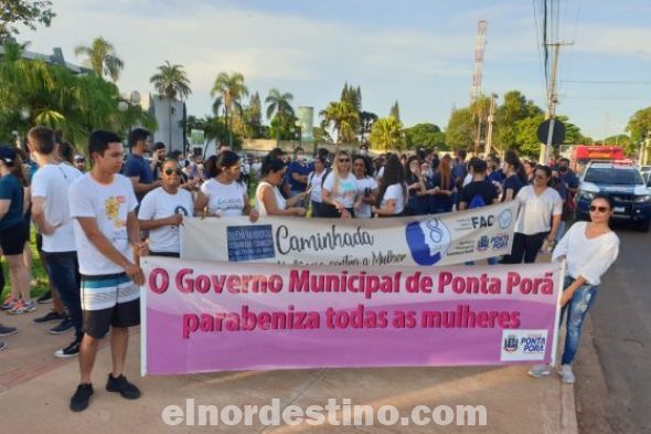 La secretaria de Asistencia Social Vera Oliveira afirmó que en el día Internacional de la Mujer, ya se está convirtiendo en una tradición la Caminata por el Fin de la Violencia Contra la Mujer. (Foto: Asesoría de Comunicación de la Municipalidad de Ponta Porã).