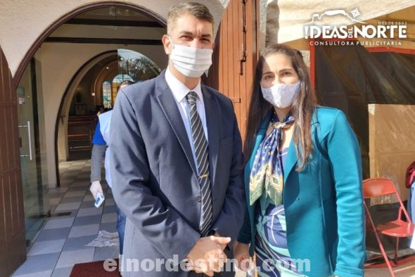 Tiempos de pandemia, tiempos difíciles para todos. El intendente electo licenciado Ronald Enrique Acevedo Quevedo junto a su esposa licenciada Mahiba Carolina Yunis Acevedo presentes en la Fiesta Patronal de Pedro Juan Caballero. (Foto: Diego Lozano para Ideas del Norte Consultora Publicitaria).