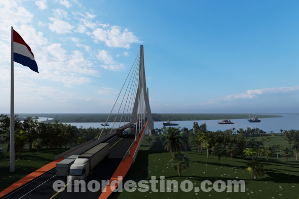 El Puente de la Bioceánica que unirá Porto Murtinho (MS) con Carmelo Peralta, Paraguay, está avanzando en su construcción según lo programado, con fecha de entrega programada para Diciembre de 2024. (Foto: Itaipú Binacional).