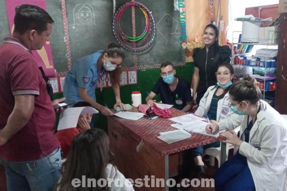 Universidad Central del Paraguay ofrece periódicamente atención médica gratuita y promoción de la Salud, además de entrega de medicamentos. Participan profesionales docentes, médicos y alumnos de los últimos años de la Carrera de Medicina. (Foto: Asesoría de Prensa de la UCP). 